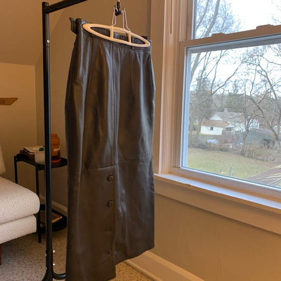 Vintage Chocolate Brown Leather Midi Skirt - Picture 2 of 10